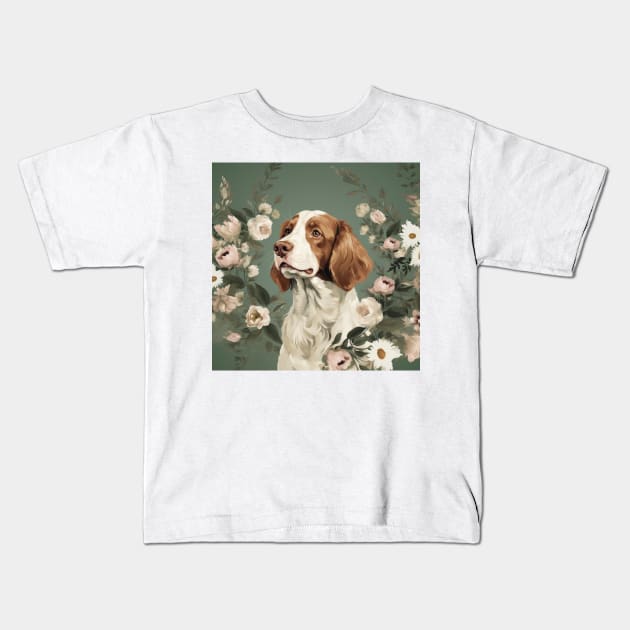 Brittany Portrait Kids T-Shirt by Pet And Petal